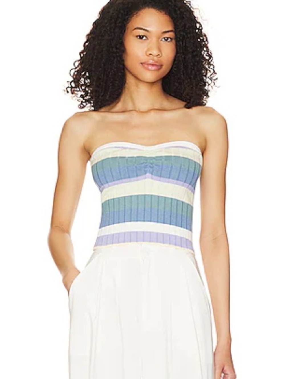 Striped Pastel Strapless Ribbed Tube Top